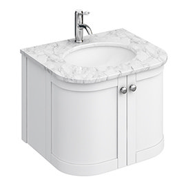 Period Bathroom Co. 620mm Curved Wall Hung Vanity with White Marble Basin Top - White Medium Image