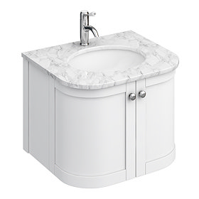 Period Bathroom Co. 620mm Curved Wall Hung Vanity with White Marble Basin Top - White Large Image