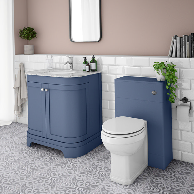 Period Bathroom Co. 820mm Curved Vanity Unit with White Marble Basin ...