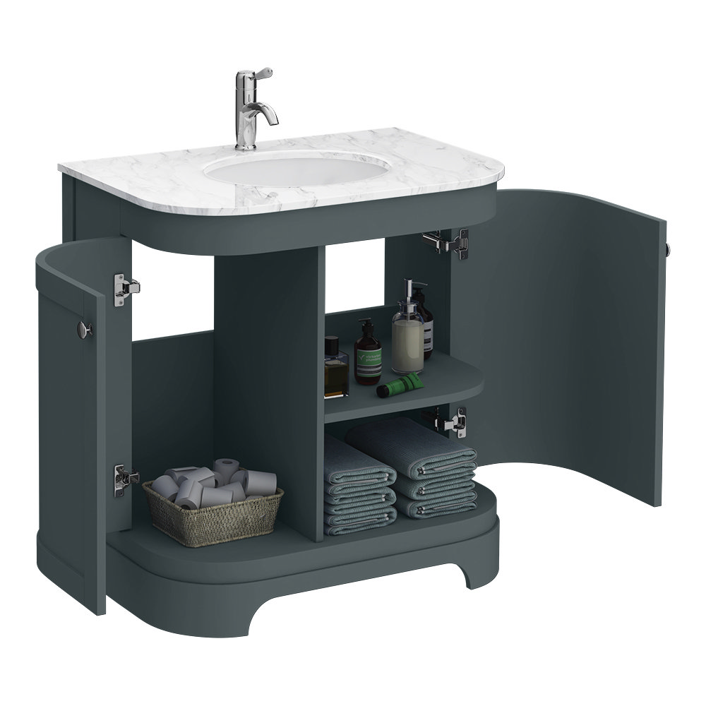 Period Bathroom Co. 800mm Curved Vanity Unit with White Marble Basin Top - Dark Grey  Feature Large 