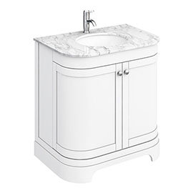 Period Bathroom Co. 800mm Curved Vanity Unit with White Marble Basin Top - White Medium Image