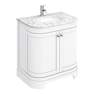 Period Bathroom Co. 800mm Curved Vanity Unit with White Marble Basin Top - White  Profile Large Imag