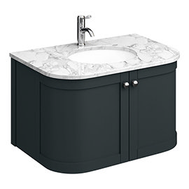 Period Bathroom Co. 820mm Curved Wall Hung Vanity with White Marble Basin Top - Dark Grey Medium Ima