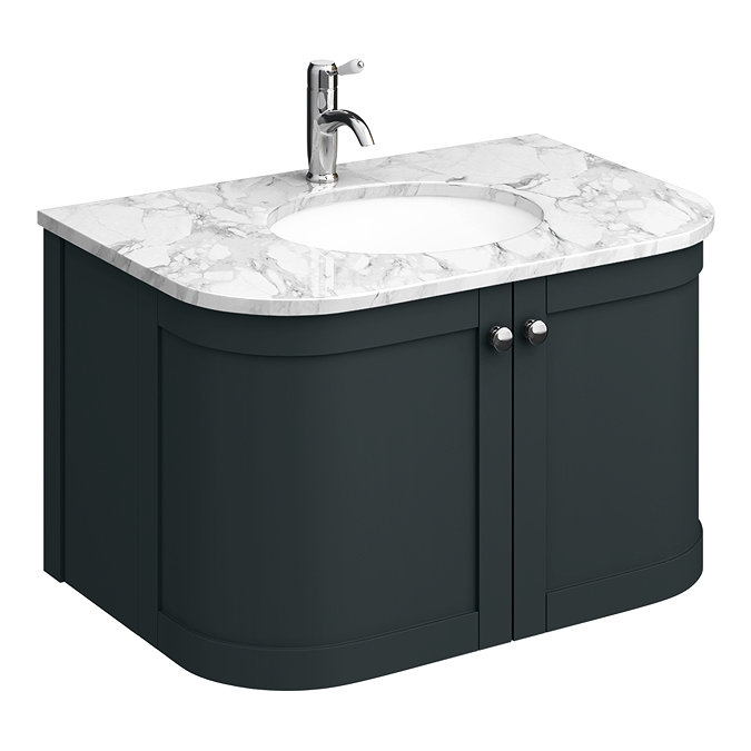 Period Bathroom Co. 820mm Curved Wall Hung Vanity with White Marble Basin Top - Dark Grey Large Imag
