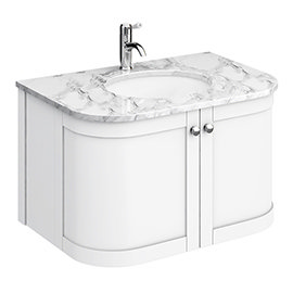 Period Bathroom Co. 820mm Curved Wall Hung Vanity with White Marble Basin Top - White Medium Image