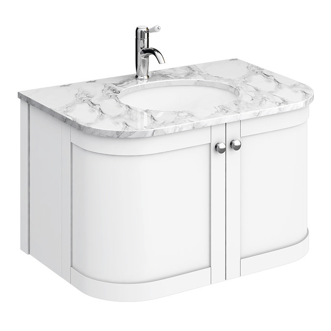 Period Bathroom Co. 820mm Curved Wall Hung Vanity with White Marble Basin Top - White Large Image