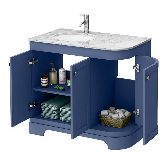 Period Bathroom Co. 900mm LH Offset Vanity Unit with White Marble Basin Top - Cobalt Blue Feature L