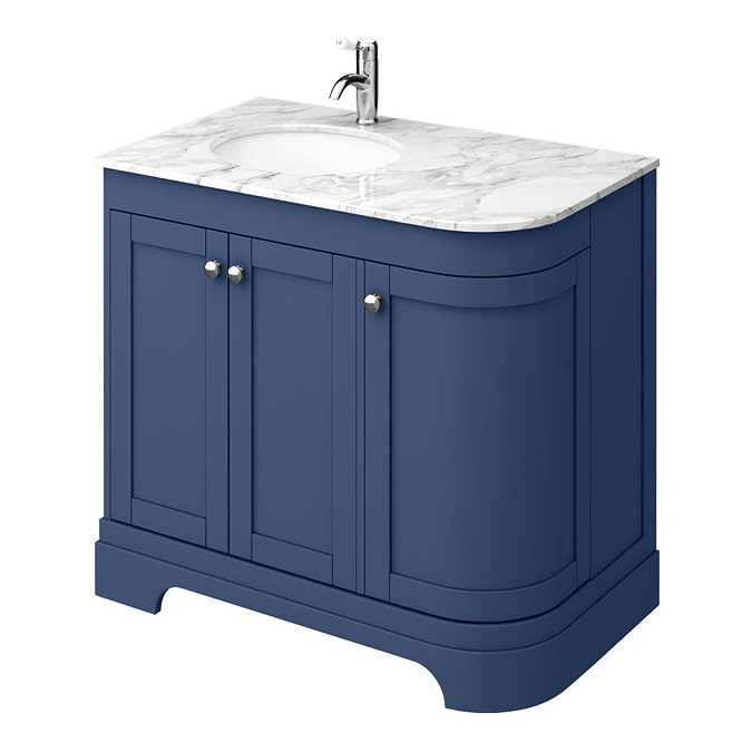 Period Bathroom Co. 900mm LH Offset Vanity Unit with White Marble Basin Top - Cobalt Blue Large Imag