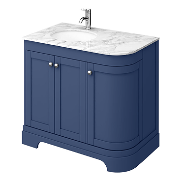 Period Bathroom Co. 900mm LH Offset Vanity Unit with White Marble Basin Top - Cobalt Blue  Profile L