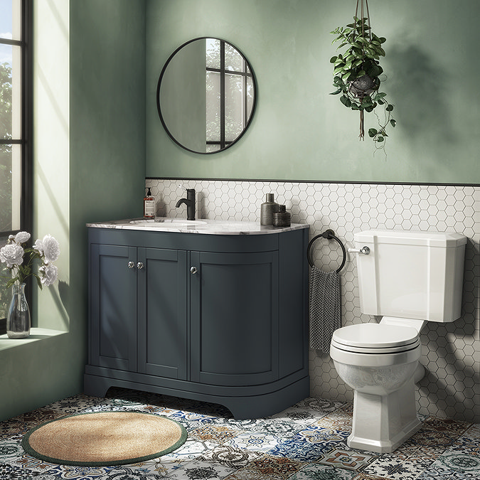 Period Bathroom Co. 900mm LH Offset Vanity Unit with White Marble Basin Top - Dark Grey  Profile Lar