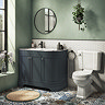 Period Bathroom Co. 900mm LH Offset Vanity Unit with White Marble Basin Top - Dark Grey  Profile Lar