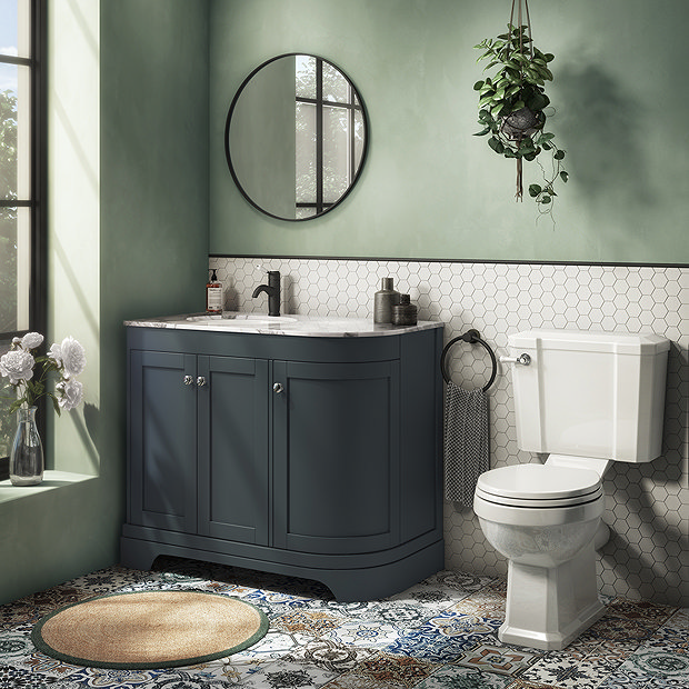 Period Bathroom Co. 920mm LH Offset Vanity Unit with White Marble Basin