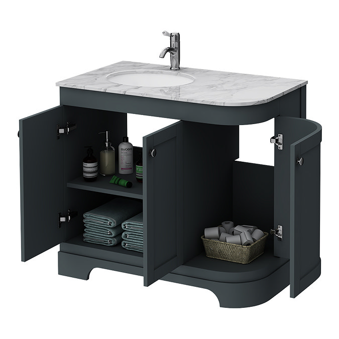 Period Bathroom Co. 900mm LH Offset Vanity Unit with White Marble Basin Top - Dark Grey  Feature Lar