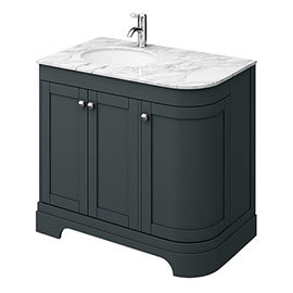 Period Bathroom Co. 900mm LH Offset Vanity Unit with White Marble Basin Top - Dark Grey Medium Image