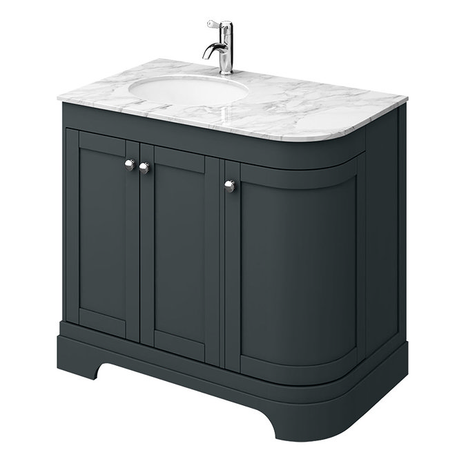 Period Bathroom Co. 900mm LH Offset Vanity Unit with White Marble Basin Top - Dark Grey Large Image
