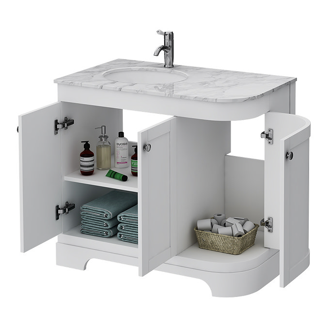 Period Bathroom Co. 900mm LH Offset Vanity Unit with White Marble Basin Top - White  Feature Large I