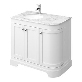 Period Bathroom Co. 900mm LH Offset Vanity Unit with White Marble Basin Top - White Large Image