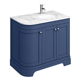 Period Bathroom Co. 900mm RH Offset Vanity Unit with White Marble Basin Top - Cobalt Blue Medium Ima