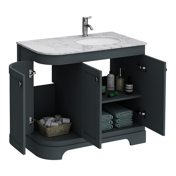 Period Bathroom Co. 900mm RH Offset Vanity Unit with White Marble Basin Top - Dark Grey  Feature Lar