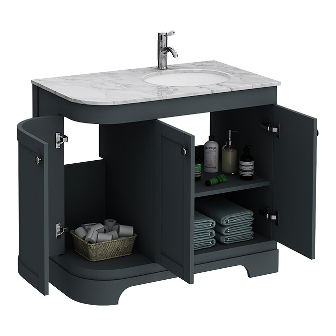Period Bathroom Co. 900mm RH Offset Vanity Unit with White Marble Basin Top - Dark Grey Feature Lar
