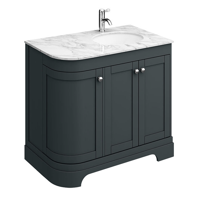 Period Bathroom Co. 900mm RH Offset Vanity Unit with White Marble Basin Top - Dark Grey Large Image