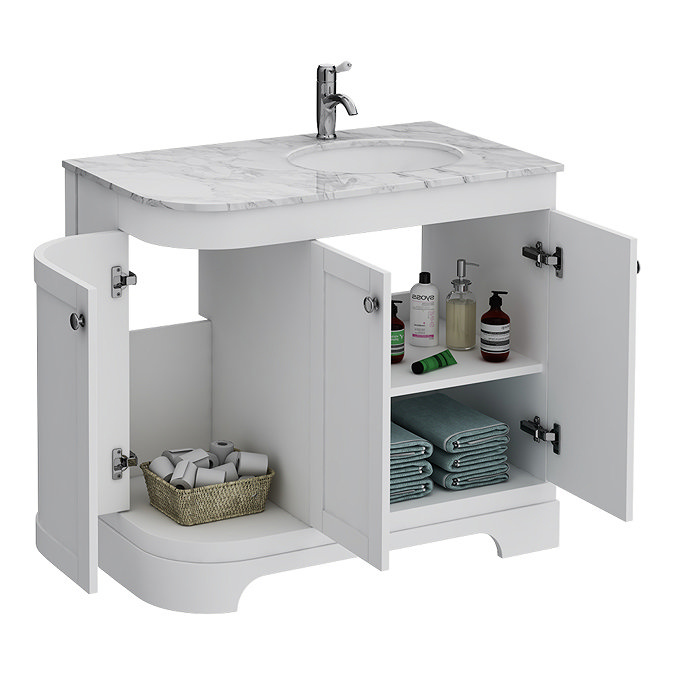 Period Bathroom Co. 900mm RH Offset Vanity Unit with White Marble Basin Top - White  Feature Large I
