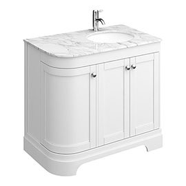 Period Bathroom Co. 900mm RH Offset Vanity Unit with White Marble Basin Top - White Medium Image