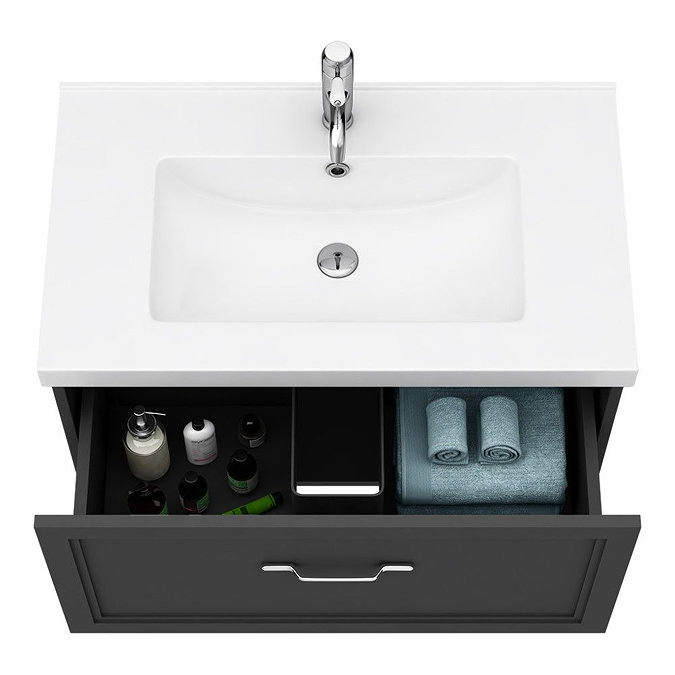 Period Bathroom Co. Wall Hung Vanity - Matt Black - 800mm 1 Drawer with Chrome Handle  Profile Large