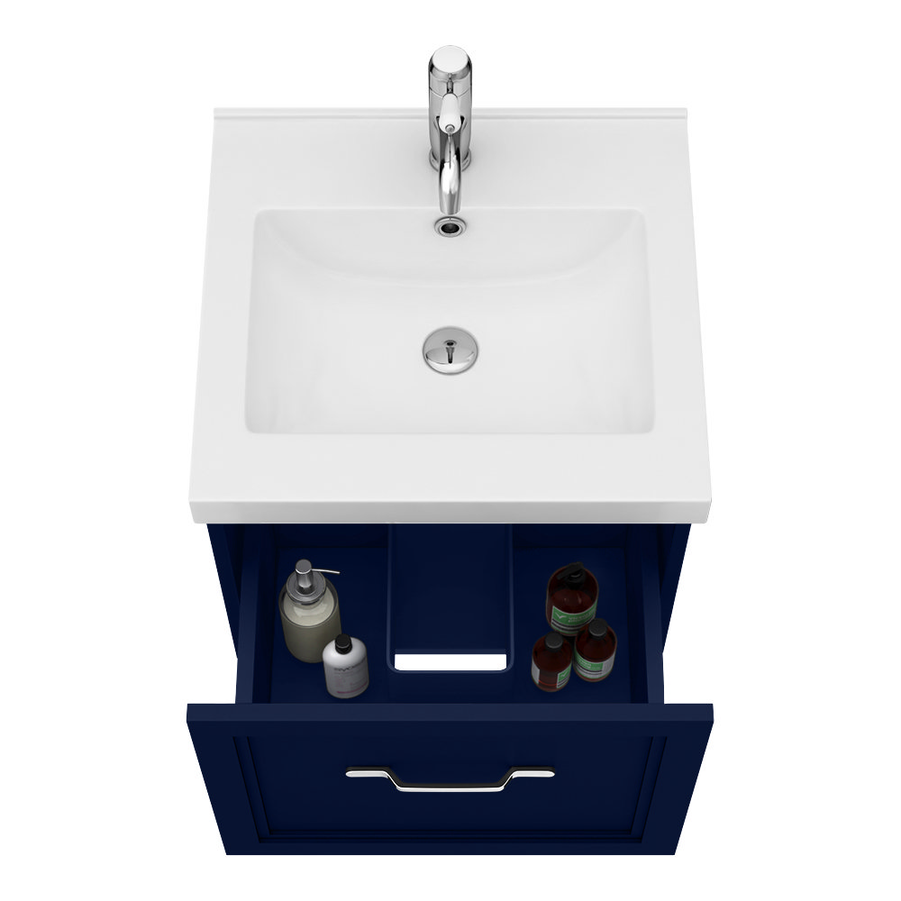 Period Bathroom Co Wall Hung Vanity Matt Blue 500mm 1 Drawer With Chrome Handle Victorian 