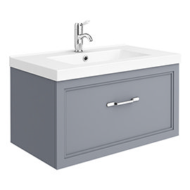 Period Bathroom Co. Wall Hung Vanity - Matt Grey - 800mm 1 Drawer with Chrome Handle Medium Image