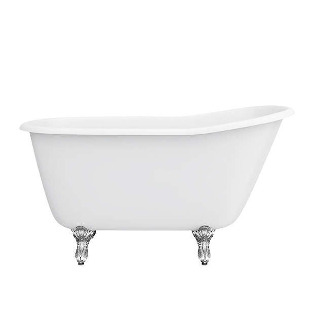 Petite 1350 x 700mm Slipper Roll Top Cast Iron Bath with Chrome Feet