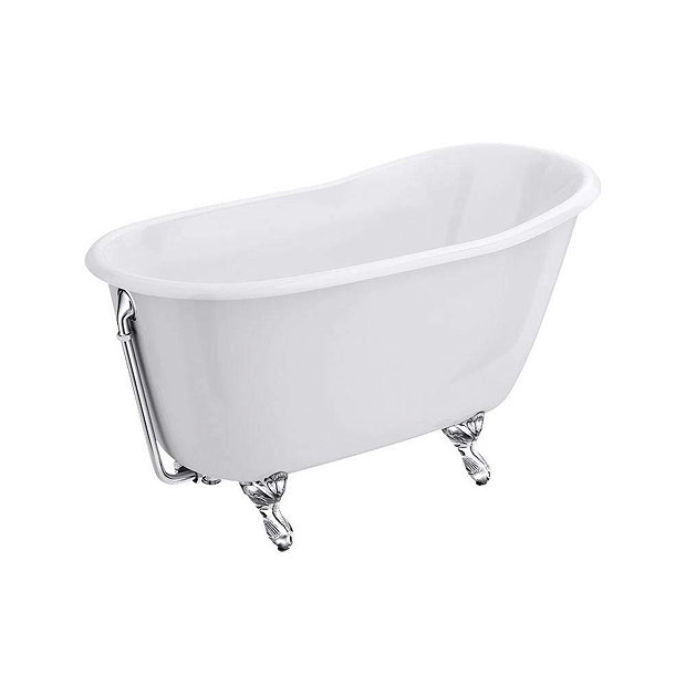 Petite 1350 x 700mm Slipper Roll Top Cast Iron Bath with Chrome Feet