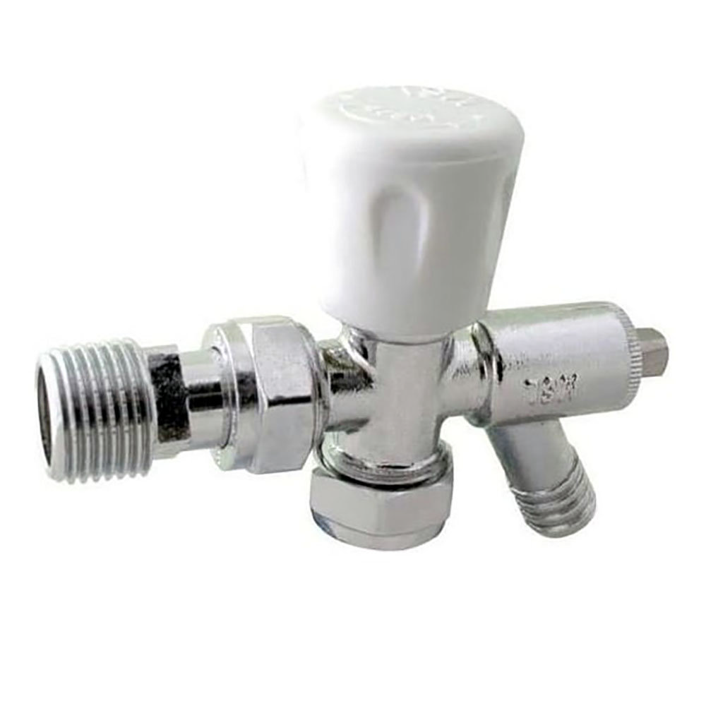 Pioneer Angled Radiator Valves (15mm Nut) with Drain Off