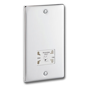 Polished Chrome Dual Voltage Shaver Socket with White Insert - P17C Large Image