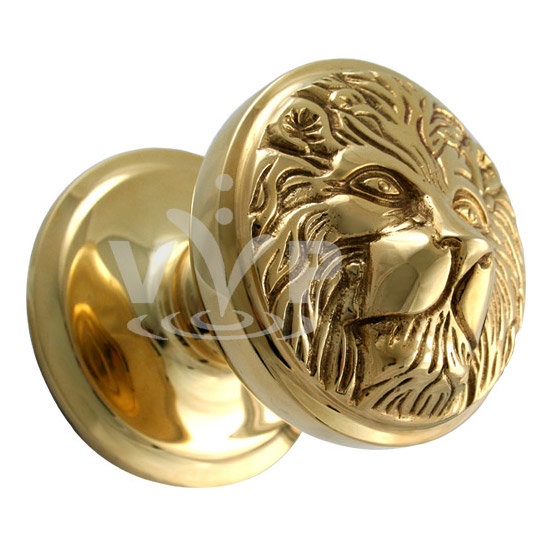 Polished Brass Lion Face Centre Door Knob - CD-386 Large Image