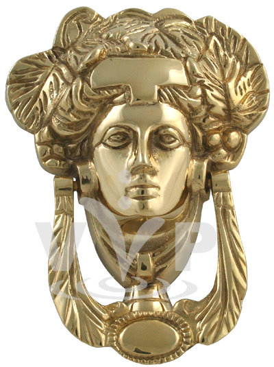 Polished Brass Grecian Goddess Door Knocker - K-038 Large Image