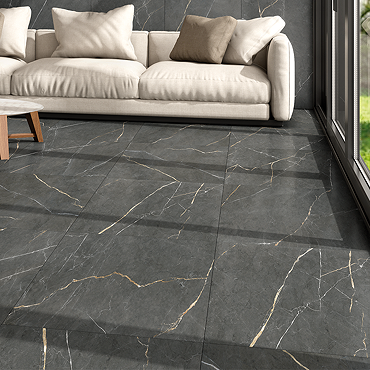 Porte Satin Anthracite Marble Effect Tiles - 600 x 600mm