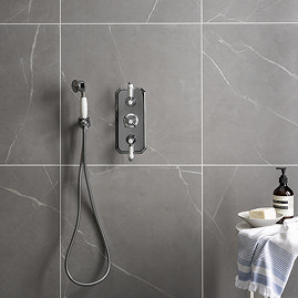 Porte Satin Grey Marble Effect Tiles - 600 x 600mm