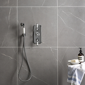 Porte Satin Grey Marble Effect Tiles - 600 x 600mm