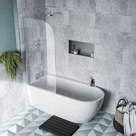 Potenza 1650 x 780 Curved Freestanding Corner Bath with Chrome Screen and Waste