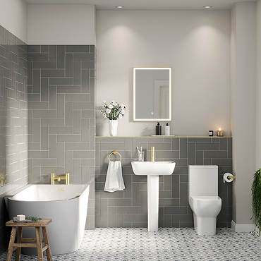 Potenza Modern Curved Freestanding Corner Bath Suite