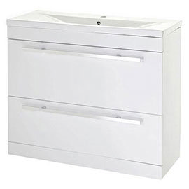 Premier - 1000 x 400mm Floor Standing Mid Edge Basin & Cabinet - Gloss White - VTFE1000 Medium Image