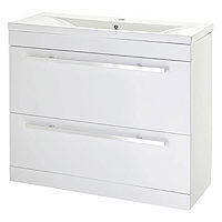 Premier - 1000 x 400mm Floor Standing Mid Edge Basin & Cabinet - Gloss White - VTFE1000 Large Image