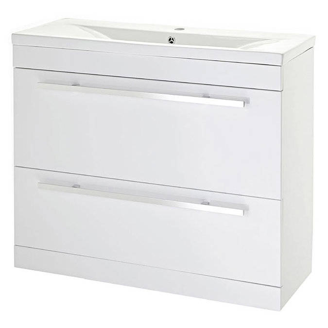 Premier - 1000 x 400mm Floor Standing Mid Edge Basin & Cabinet - Gloss White - VTFE1000 Large Image