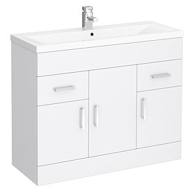 Toreno Basin Unit - 1000mm Modern High Gloss White with Mid Edged Basin Large Image