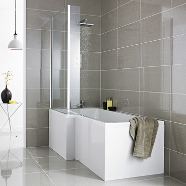 Premier 1500mm L-Shaped Shower Bath L/H with Acrylic Front Panel & Screen Standard Large Image