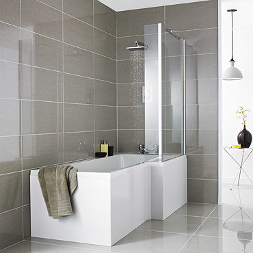 Premier 1500mm L-Shaped Shower Bath R/H with Acrylic Front Panel & Screen Feature Large Image