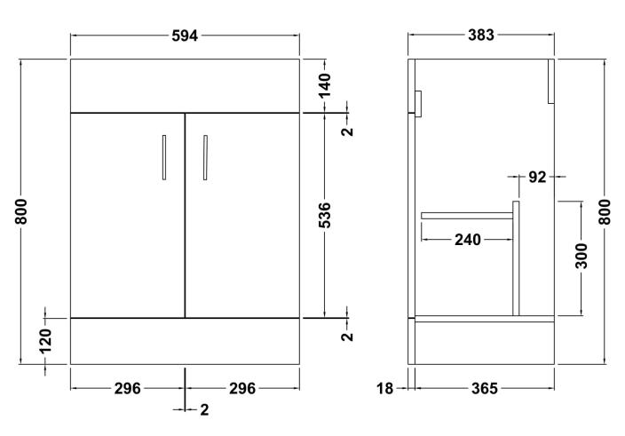 Toreno Basin Unit - 600mm Modern High Gloss White with Mid Edged Basin