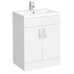 Toreno Basin Unit - 600mm Modern High Gloss White with Mid Edged Basin