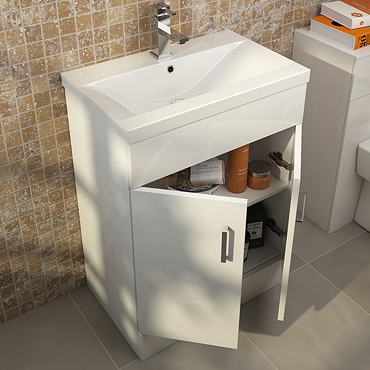Toreno Basin Unit - 600mm Modern High Gloss White with Mid Edged Basin